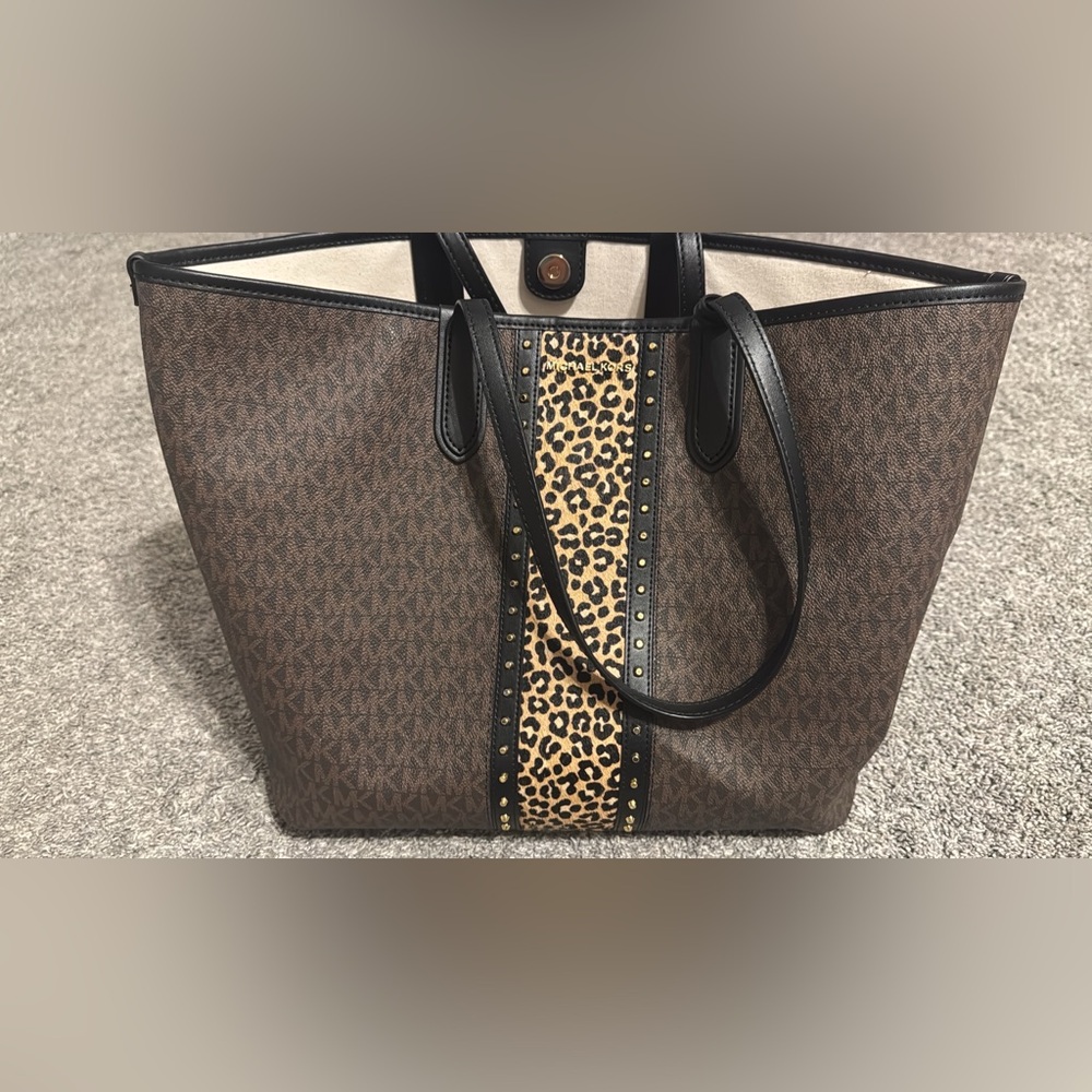 Michael Kors Leopard Accent Brown and Black Tote excellent condition